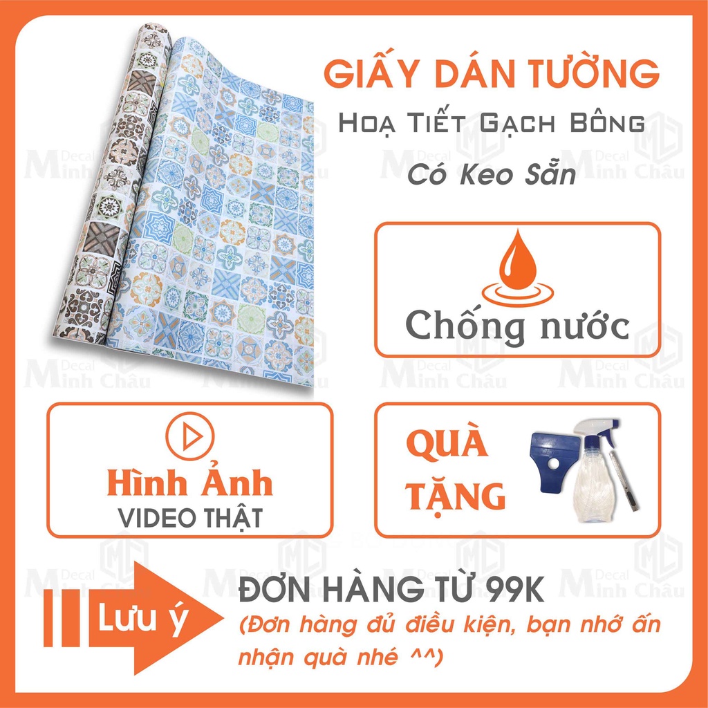 Giấy dán tường gạch bông - decal dán tường họa tiết gạch bông bóc dán 1.2mx0.5m