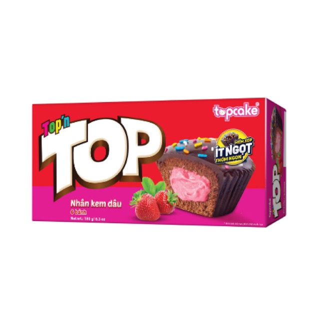 Bánh topcake cao cấp TOP'N TOP - Nhân kem dâu/Socola ( Hộp 180g, 6 cái )