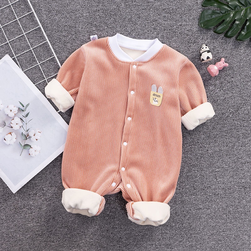 Bộ Áo Liền Quần Phối Lông Dễ Thương Thời Trang Thu Đông Cho Bé Sơ Sinh