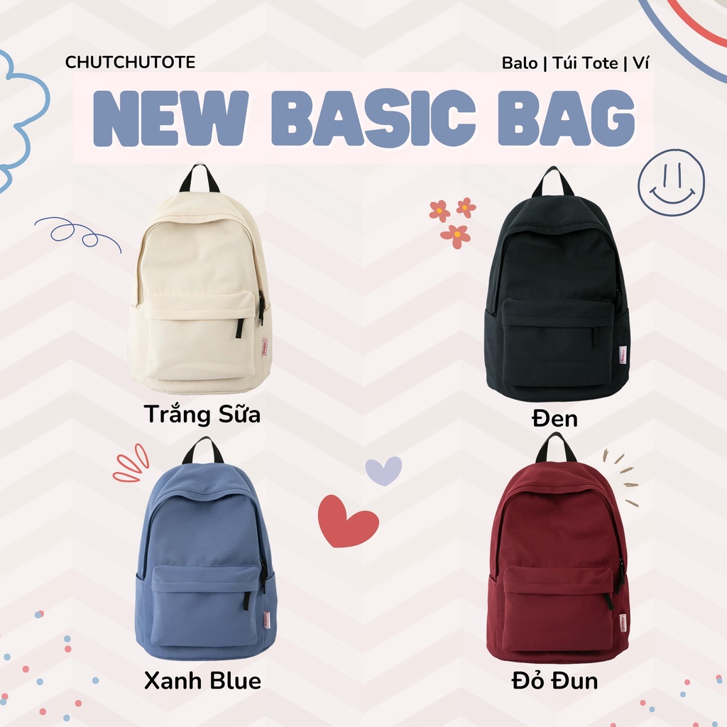 Balo basic 4 màu xinh chất oxford bền mịn chống thấm cỡ lớn đi học đi chơi đựng laptop 16inch