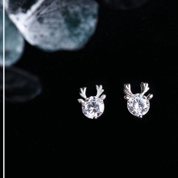 Khuyên tai hình sừng hươu đính đá zircon nhỏ phong cách Hàn Quốc ngọt ngào tinh tế cho nữ sinh / chị em