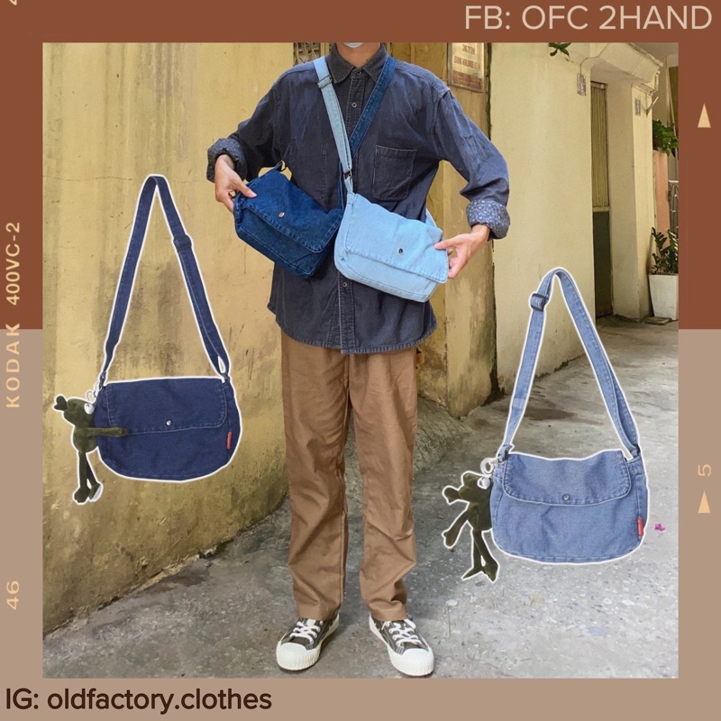 NEW - TÚI VẢI JEANS BÒ ĐEO CHÉO VINTAGE, STREETWEAR, KHÔNG KÈM MÓC TREO ĐÂU