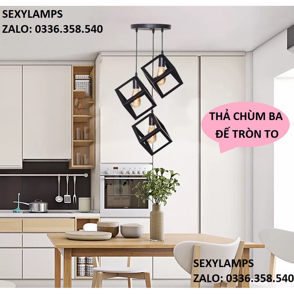 Đèn thả chùm ba đèn trang trí hình lập phương