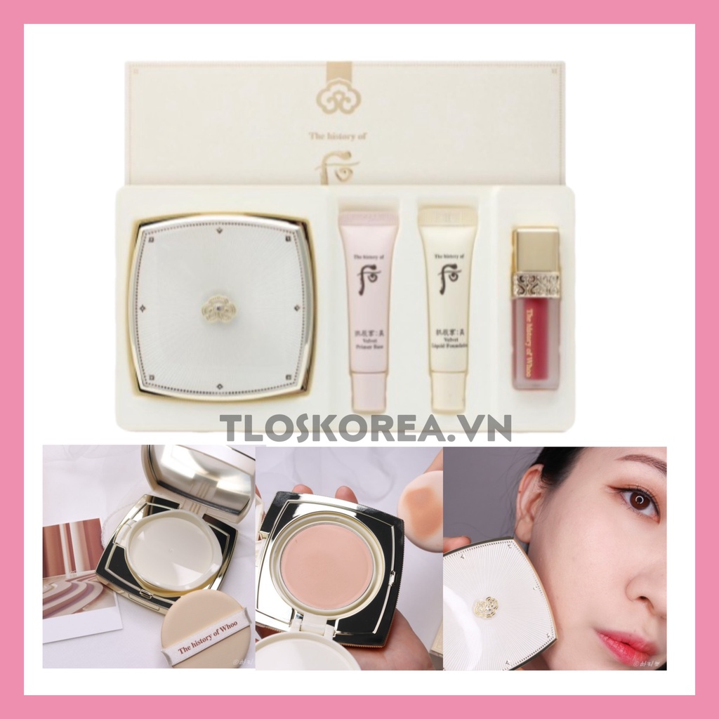 Kem Nền Dạng Nén - Whoo Mi Velvet Foundation Pact Spf35/Pa+++Set Tặng Kem Nền 6Ml+Lót 6Ml+Son Kem Màu 18