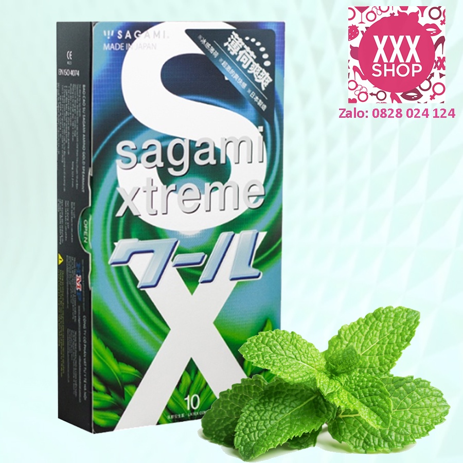 Bao cao su Sagami Spearmint hương bạc hà, kéo dài thời gian - Hộp 10 cái