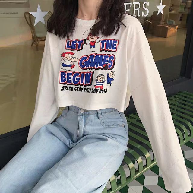Áo croptop tay dài, áo croptop, áo kiểu, áo nữ, áo hở bụng, áo croptop dễ thương