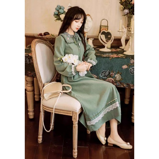 Váy Tiểu Thư Vintage Dáng Dài Phong Cách Cổ Điển Pháp (Order)