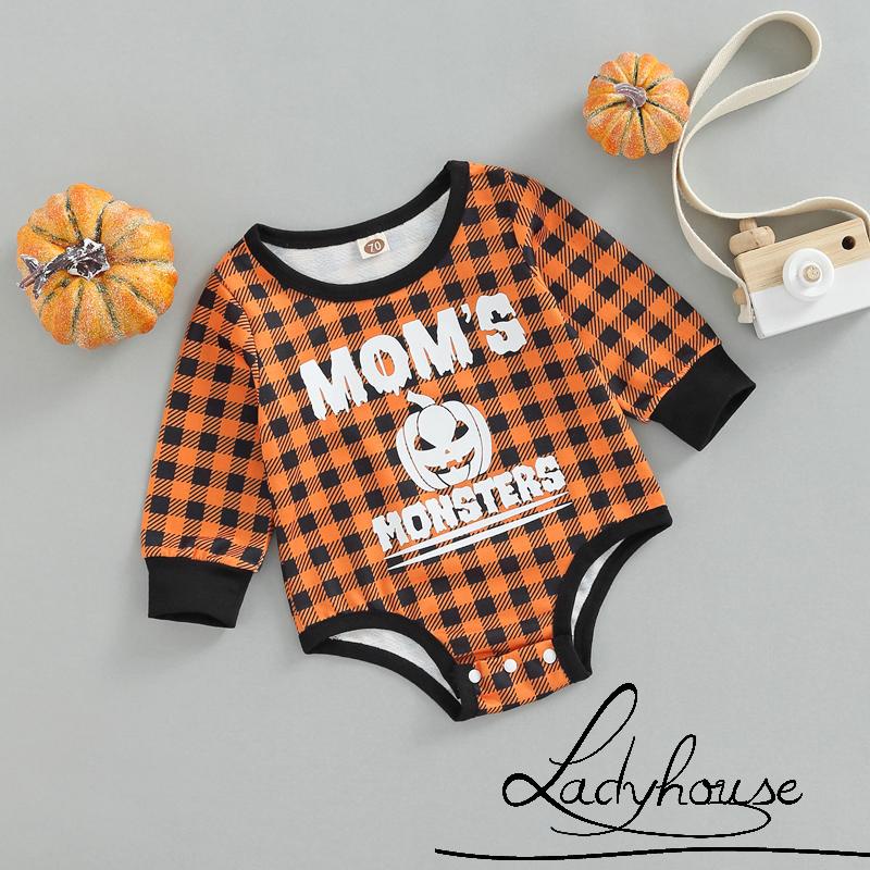 Bộ Áo Liền Quần Tay Dài Cổ Thuyền In Họa Tiết Halloween Dành Cho Bé