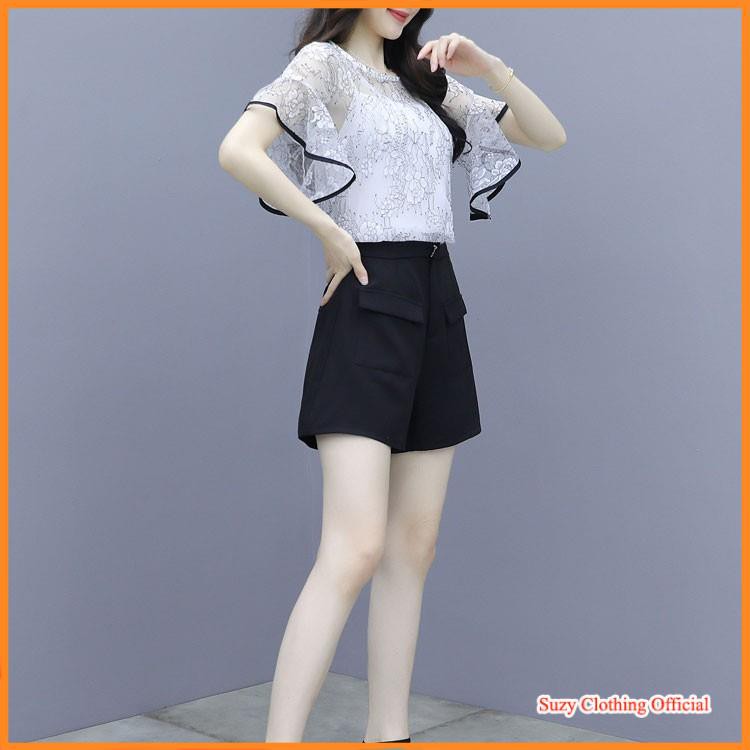 Combo set đồ nữ 💕 quần short kèm áo lưới thời trang xinh xắn
