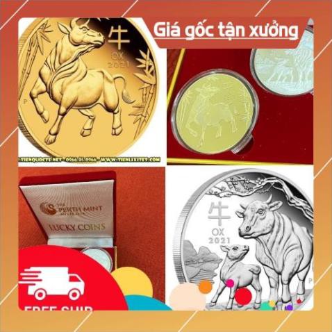 Cặp xu Úc mạ vàng, mạ bạc hình con Heo + Hộp nhung - Quà Lì Xì Tết 2019