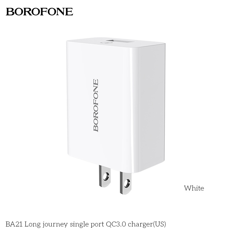 Cốc sạc 18W BOROFONE BA21 cổng ra USB hỗ trợ công nghệ sạc nhanh PD, QC, PFC, AFC, chân cắm dẹt US