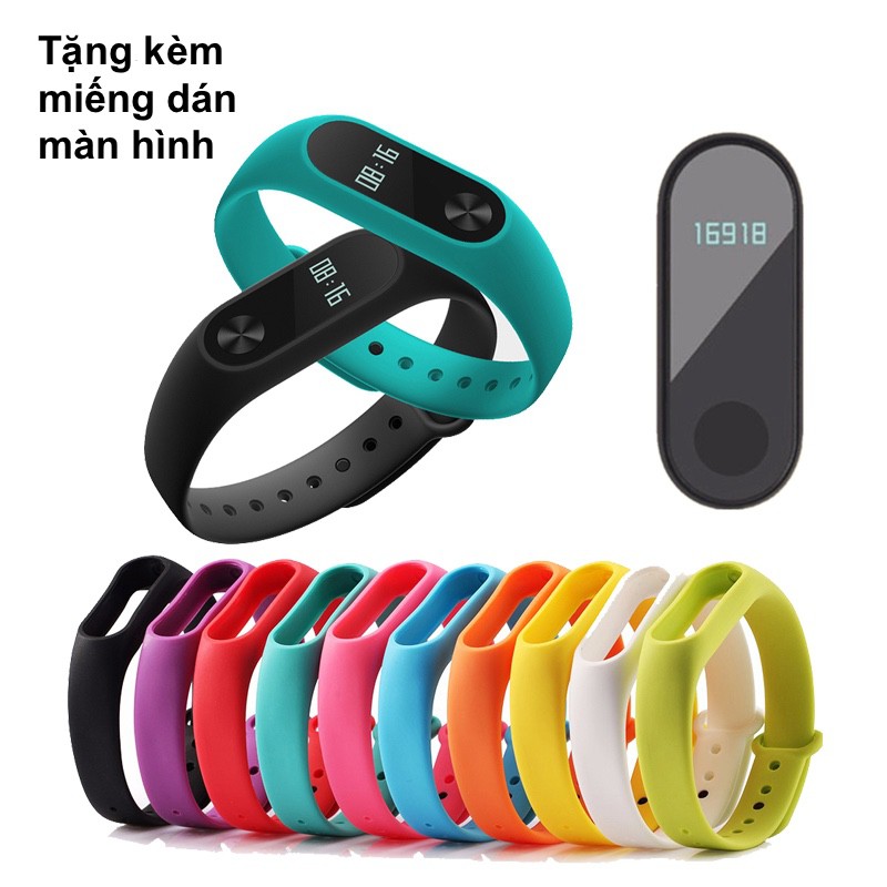 Dây đeo silicon miband 2 đủ màu + Tặng kèm 1 bộ dán màn hình cho Miband 2