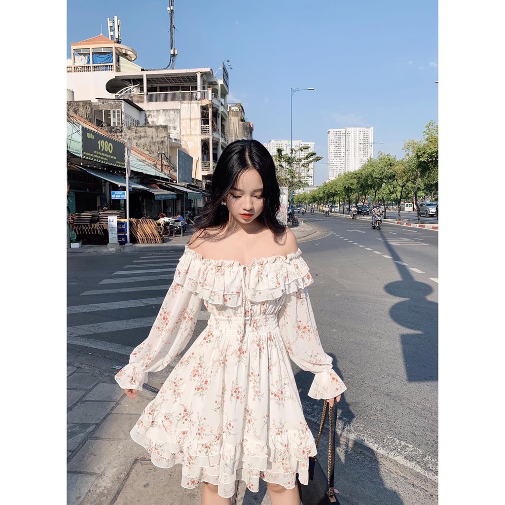 [FREESHIP] ĐẦM HOA TRỄ VAI BÈO TẦNG TRẮNG | BigBuy360 - bigbuy360.vn