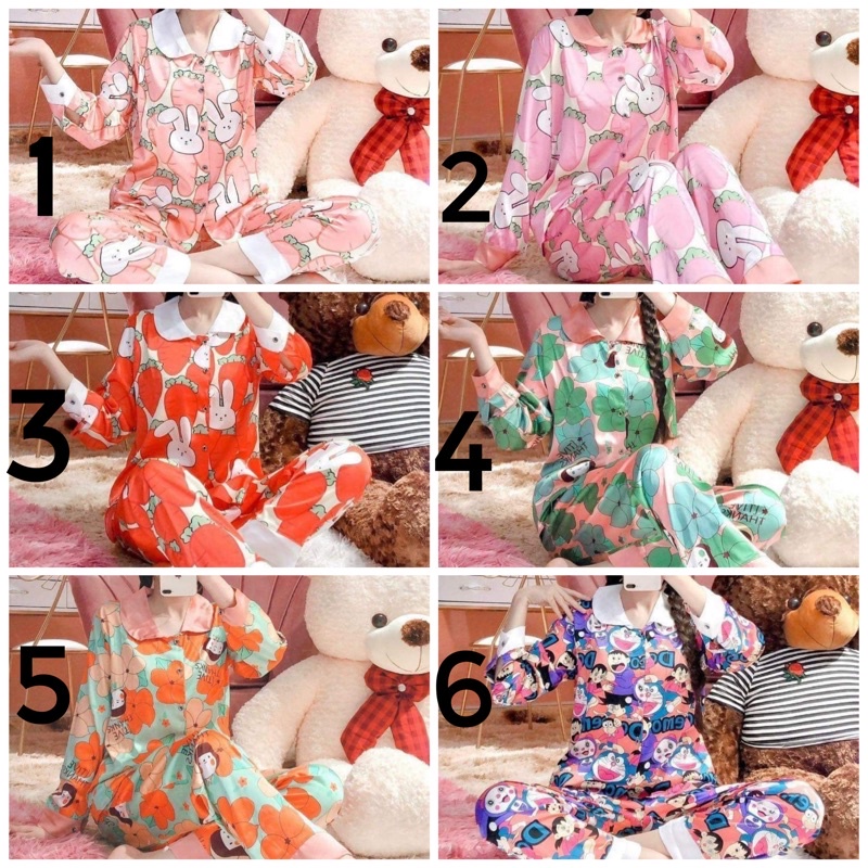 Đồ bộ pijama lụa satin cao cấp tay dài quần dài kèm ảnh và video thật