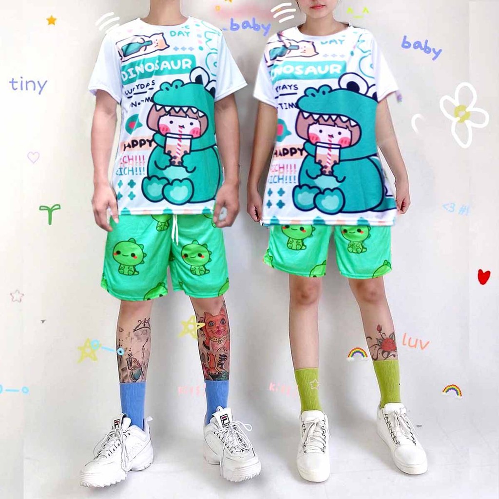 ❤️ GIÁ SỈ - LOẠI TỐT ❤️ SÉT ĐỒ BỘ MẶC NHÀ THỂ THAO NAM NỮ HÌNH HOẠT HÌNH KHỦNG LONG CHẤT THUN LẠNH MÁT NHẸ QUẦN + ÁO