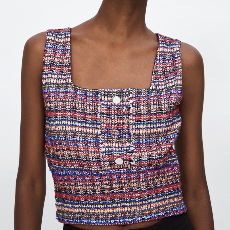 Áo tweed Zara dáng ngắn chất kim sa