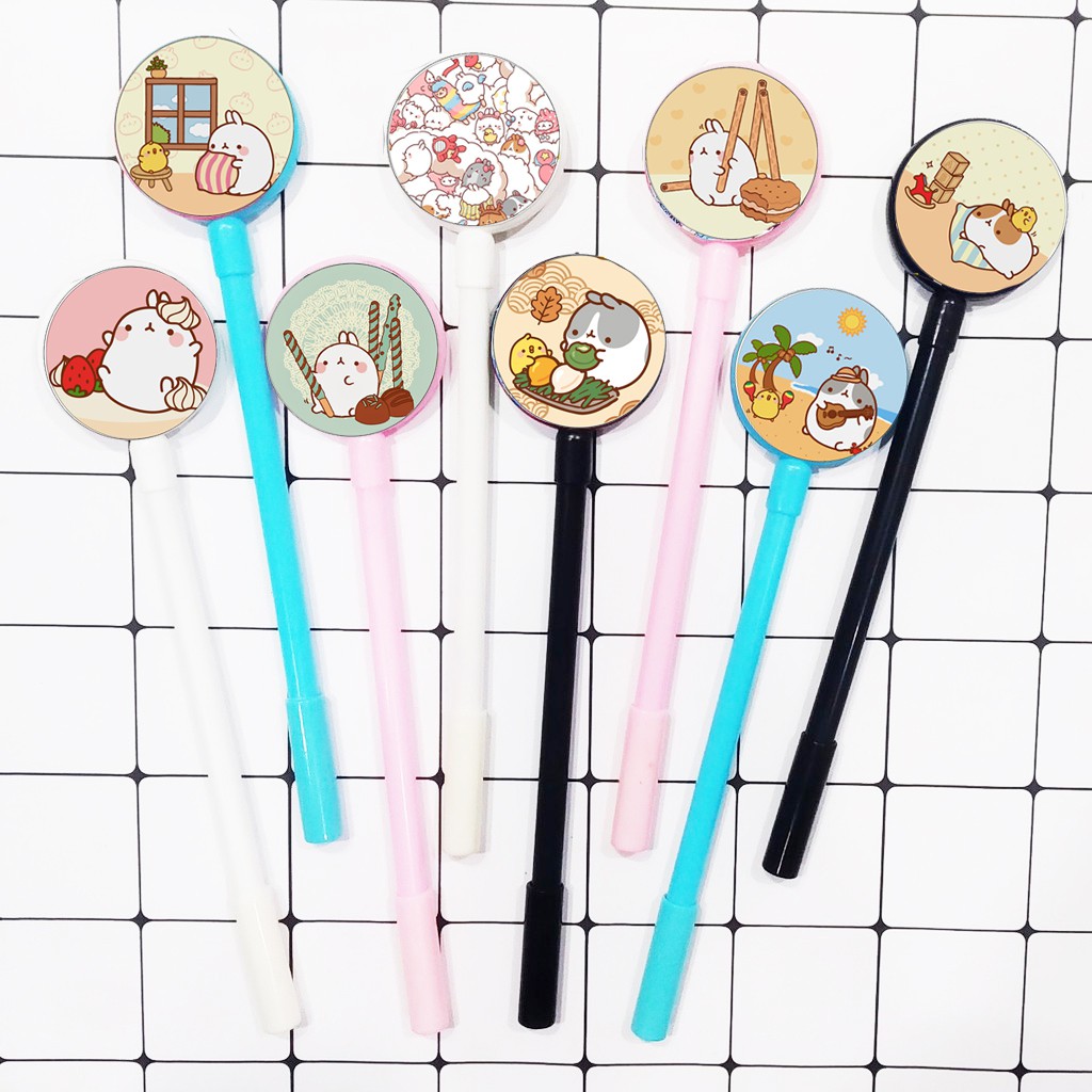 Bút tròn molang có hạt lúc lắc BTI8 bút bi mực bút cute bút dễ thương