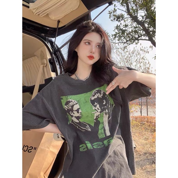 Áo Thun Tay Ngắn Dáng Rộng Chất Liệu Cotton In Họa Tiết Thời Trang Mùa Hè Cho Nữ