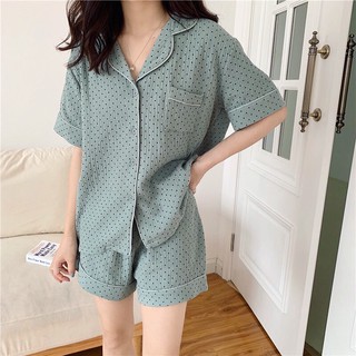 QUẦN ÁO NGỦ PYJAMA CHẤM BI VỚI 2 TONE MÀU DỄ CHỊU