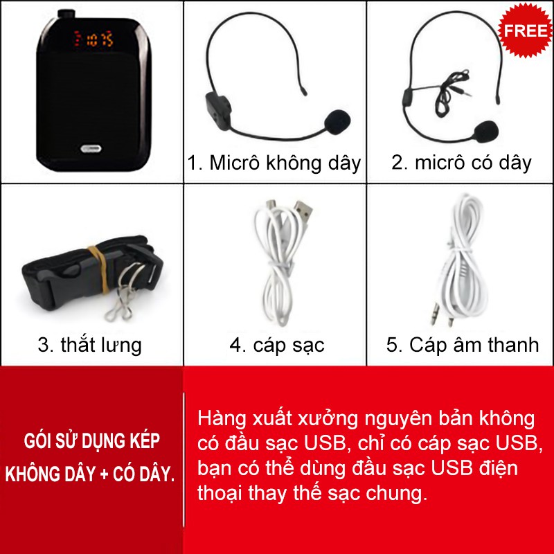 Máy trợ giảng APORO T9 FM không dây chính hãng (Tặng cục sạc nguồn và 1 micro không dây) - XMF02