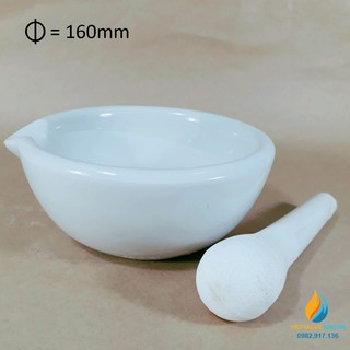 Cối chày sứ nghiền mẫu chất phòng thí nghiệm, đường kính 16cm