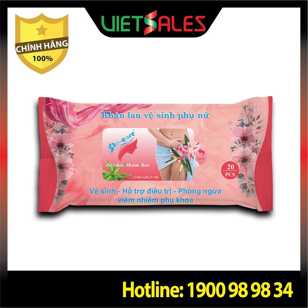 Khăn lau vệ sinh vùng kín phụ nữ She Care - Gói 20 Miếng