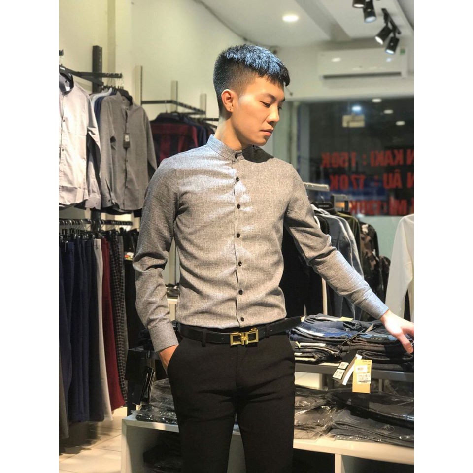 Áo Sơ Mi Nam Xám Cổ Tàu - 𝐀𝐫𝐮 𝐒𝐡𝐨𝐩 SM14