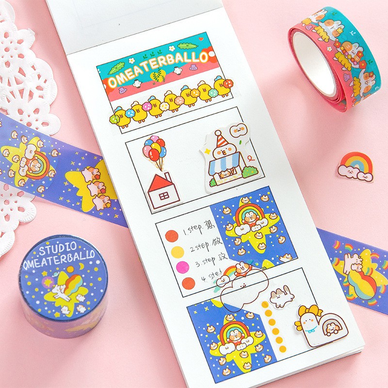 Băng dính Washi tape, băng dính sticker trang trí sổ học tập, làm quà tặng siêu dễ thương