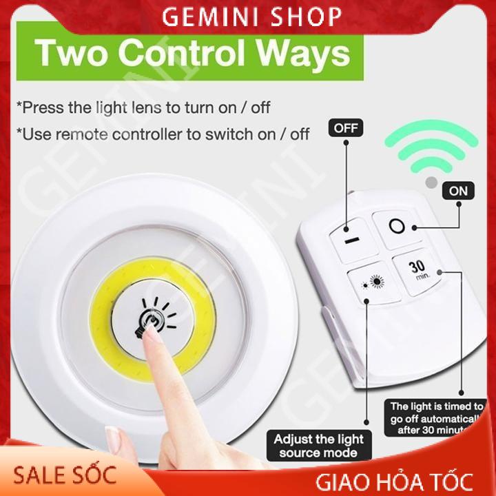 Bộ 3 bóng mini Điều khiển từ xa ánh sáng vàng Đèn led dán tường thông minh treo cầu thang phòng ngủ tủ GY13