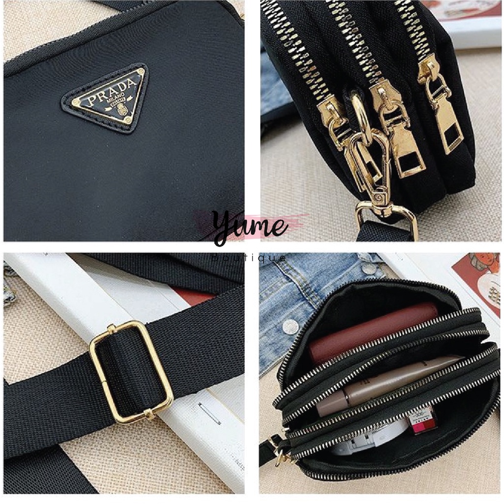 [FreeShip] Túi Đeo Chéo Nữ, Túi Xách Nữ P.R.A.D.A Chống Nước Vải Dù Xịn 3 Ngăn Size 18 VD66