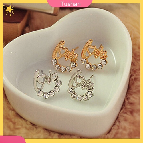 Khuyên tai chữ Love đính đá phong cách thanh lịch dành cho nữ
