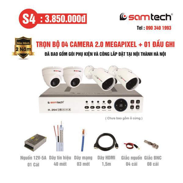 Combo S4 hệ thống camera giám sát giá rẻ cho cửa hàng, căn hộ ở Hà Nội theo dõi giúp việc, nhân viên, trẻ em, cửa hàng
