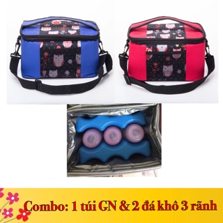 [ Combo Túi giữ nhiệt kèm 2 thanh đá khô 3 rãnh giữ lạnh ]