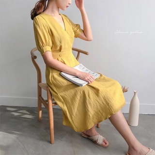 Đầm cổ V thun eo 2 màu