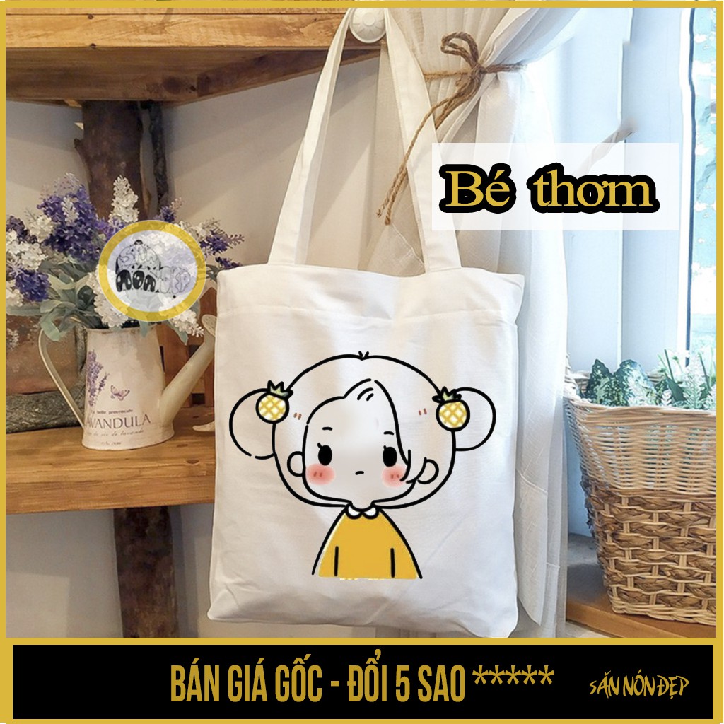 [Mã FAMAYWA giảm 10K đơn 50K] Túi vải canvas, có khóa kéo in hình cô bé, cậu bé CUTE - Săn Nón Đẹpp