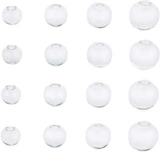 200pcs 4 Sizes Mini Clear Glass Globe Bottle Wish Glass Ball Bottles for DIY Pendant Charms Stud Earring Making (Without cover)