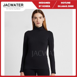 Áo giữ nhiệt nữ cổ ba phân dài tay, vải cotton mềm mịn đàn hồi màu trơn JACWATER