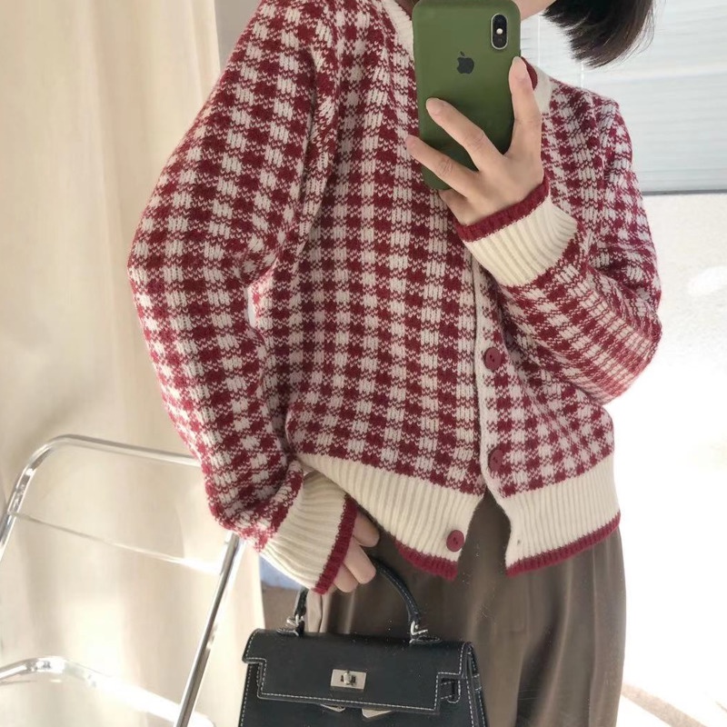 Áo khoác cardigan PURE CUBE cổ tròn họa tiết kẻ sọc ca rô nhiều màu sắc tùy chọn thời trang thu đông cho nữ