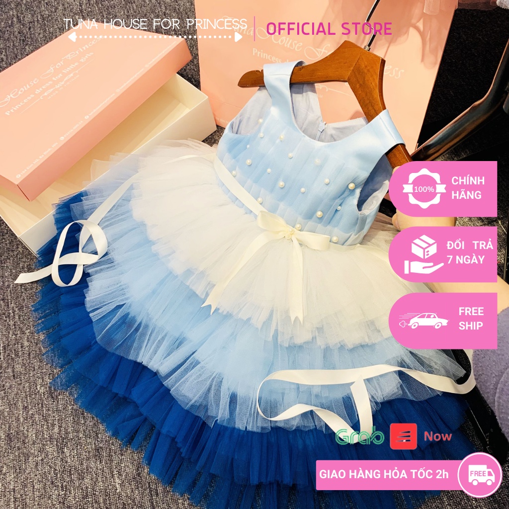 Váy đầm xoè công chúa thiết kế cho bé gái Kali nhiều tầng tone xanh - Tuna House For Princess