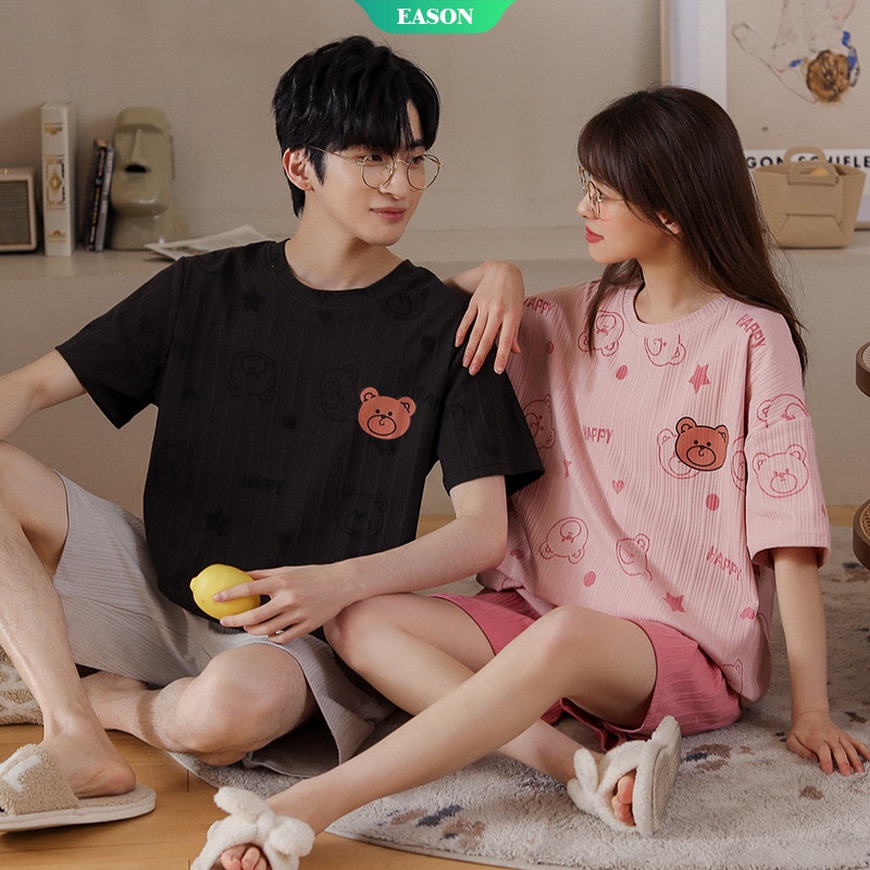 Bộ Đồ Ngủ Tay Ngắn Chất Liệu Cotton In Họa Tiết Kẻ Sọc Kèm Quần Ngắn Co Giãn Thời Trang Mùa Hè Cho Nam WT41