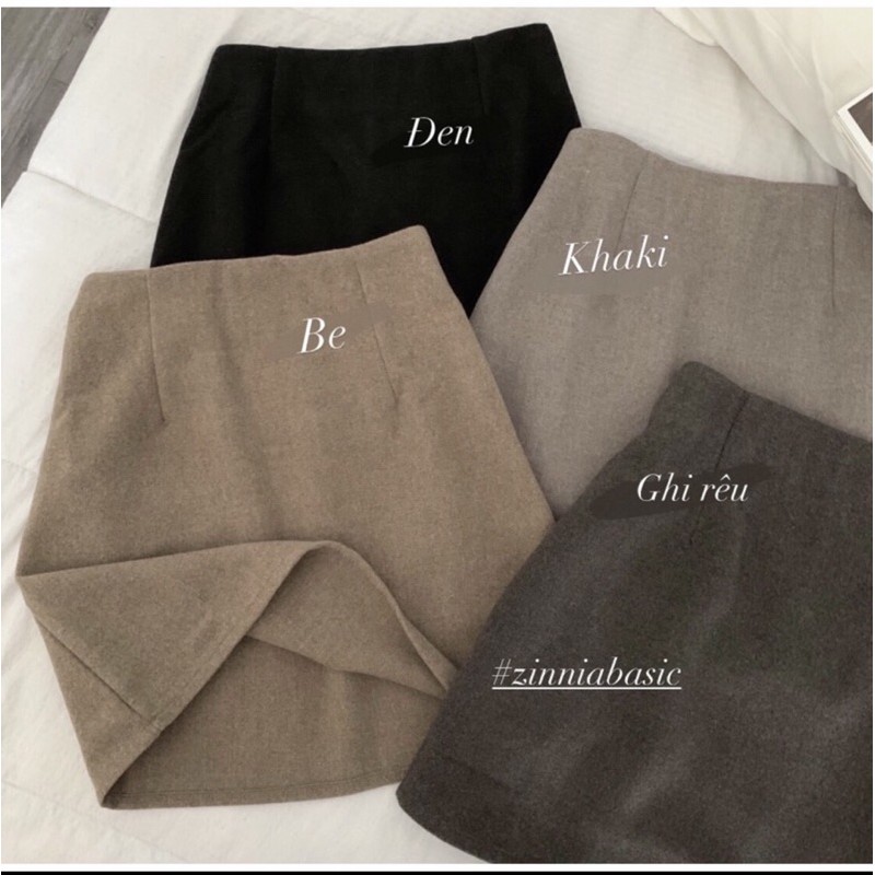 Chân váy dạ trơn basic màu khaki - Zinnia Boutique