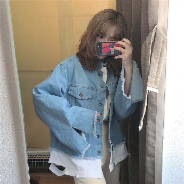 Hàng Sẵn_ Áo khoác jeans cao bồi áo khoác form dáng rộng phong cách hàn