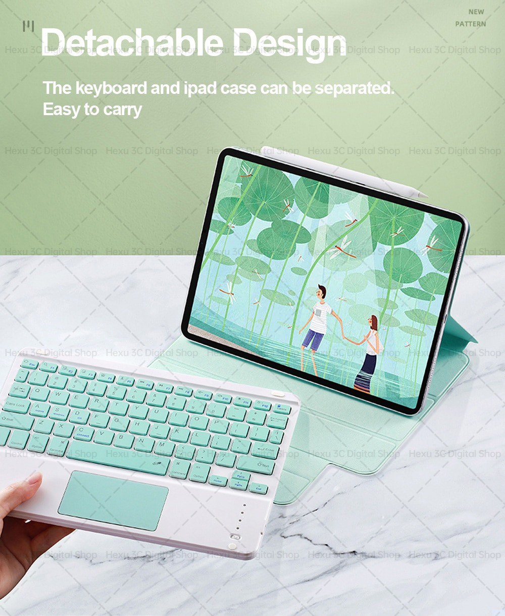 HEXU Bao Da Kèm Bàn Phím Không Dây Cho Ipad Pro 11 12.9 Air 4 10.9 Inch 4th Gen 2020 2021 Frameless Magnetic Protection Cover | BigBuy360 - bigbuy360.vn