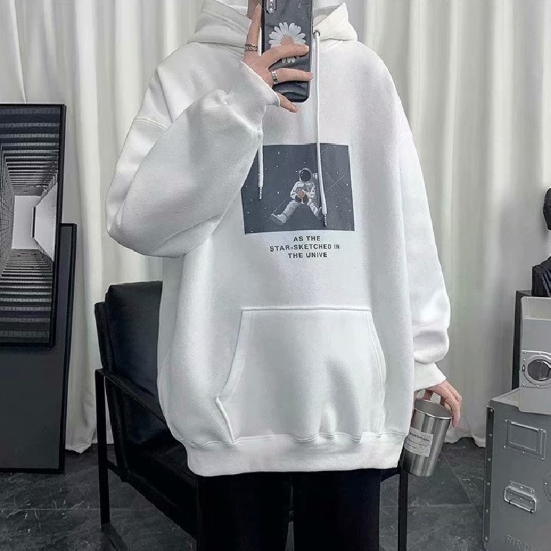 Áo hoodie tay dài dáng rộng in chữ phong cách hiphop đường phố Hàn Quốc thời trang mùa đông cho nam cỡ lớn M-5XL