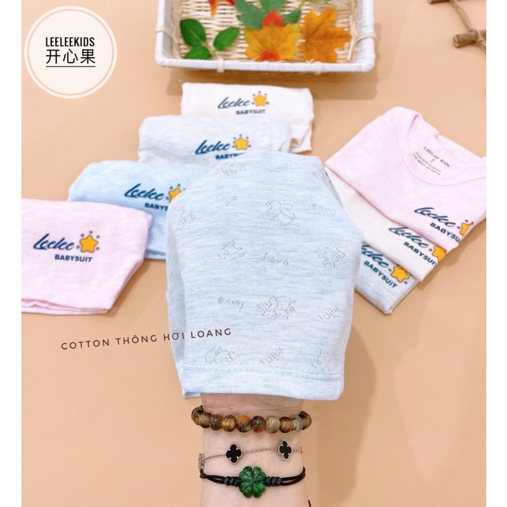 Bộ ngắn tay thông hơi vải cotton loang hiệu Leekids cho bé 4-14kg