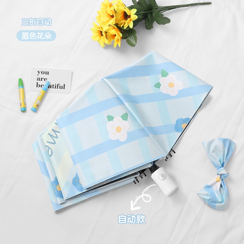 Dù Che Nắng Tự Động Chống Tia UV Chất Liệu Vinyl Họa Tiết Hoa