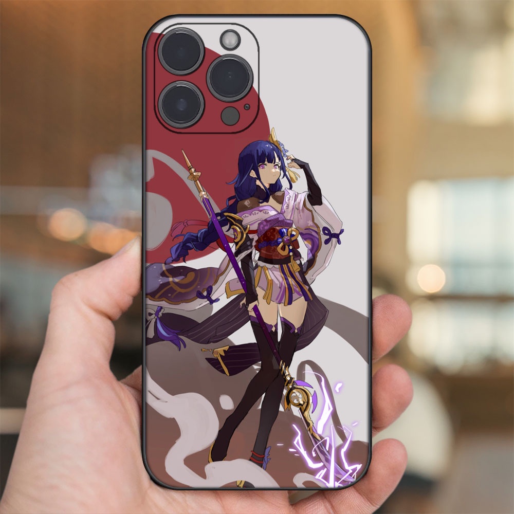 Ốp lưng iPhone 14 Pro Max dẻo đen cạnh vuông in hình Raiden Shogun Genshin Impact