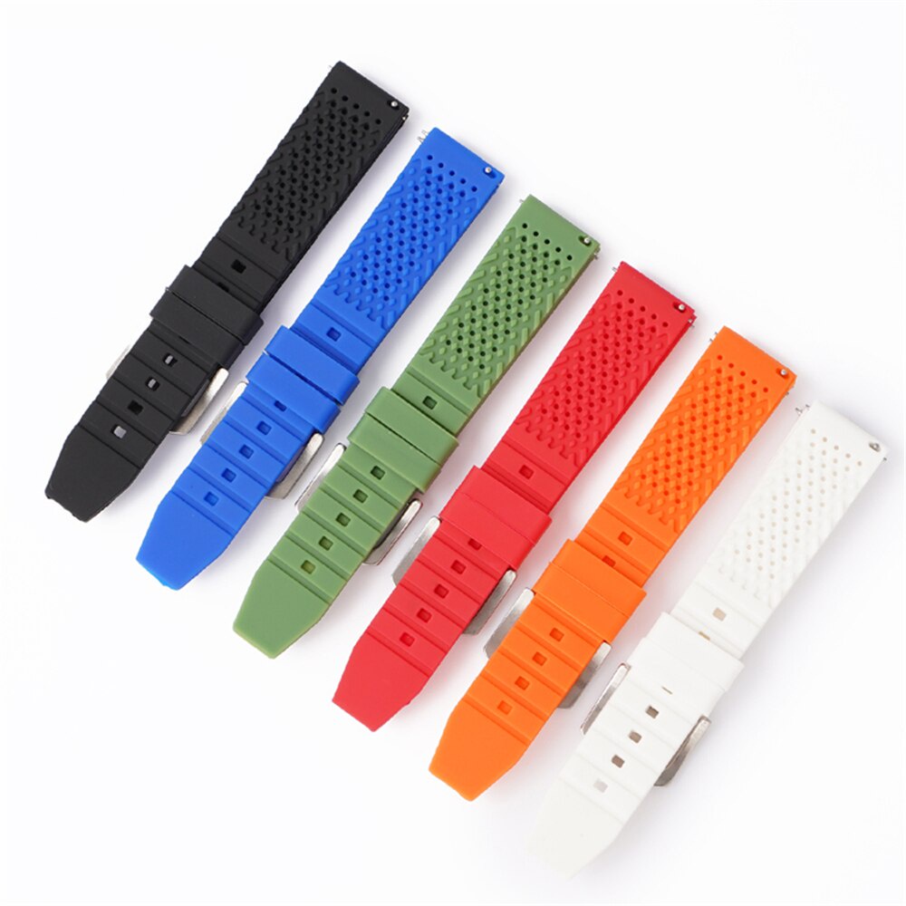 Dây Đeo Đồng Hồ Thể Thao Bằng Silicon Thoáng Khí Có Khóa Kim Loại Bạc 16mm 18mm 20mm 22mm 24mm