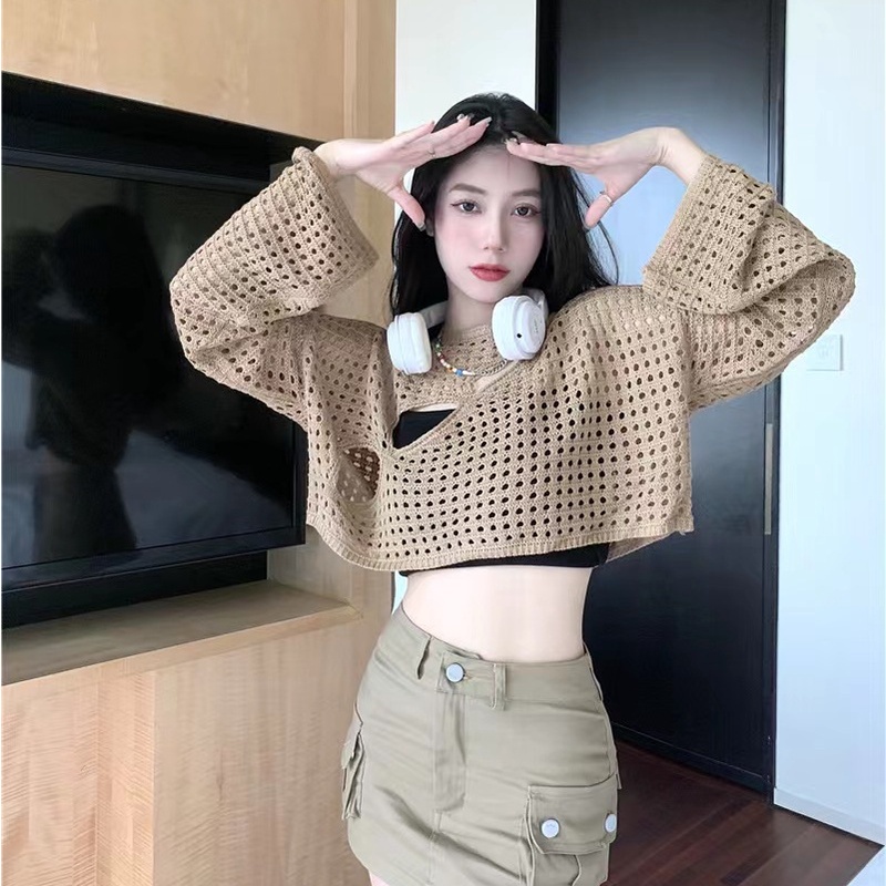 Áo Dệt Kim Tay Dài Dáng Rộng Thời Trang Hàn Quốc Quyến Rũ Cho Nữ