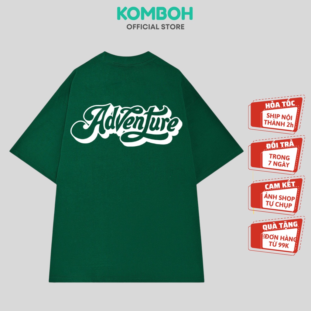 Áo phông form rộng KOMOBH tay lỡ unisex xanh lá đẹp oversize, áo thun nam nữ form rộng ADVENTURE A216